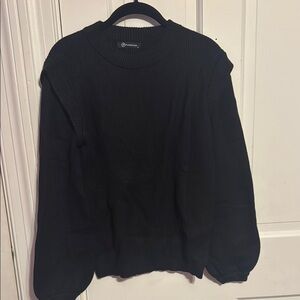 Black Crew Neck Sweater with Balloon Sleeves